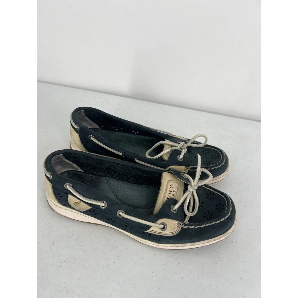 Sperry Top-Sider Womens 8.5M Navy Blue Perforated Leather Boat Shoes 9265919 - Picture 8 of 9